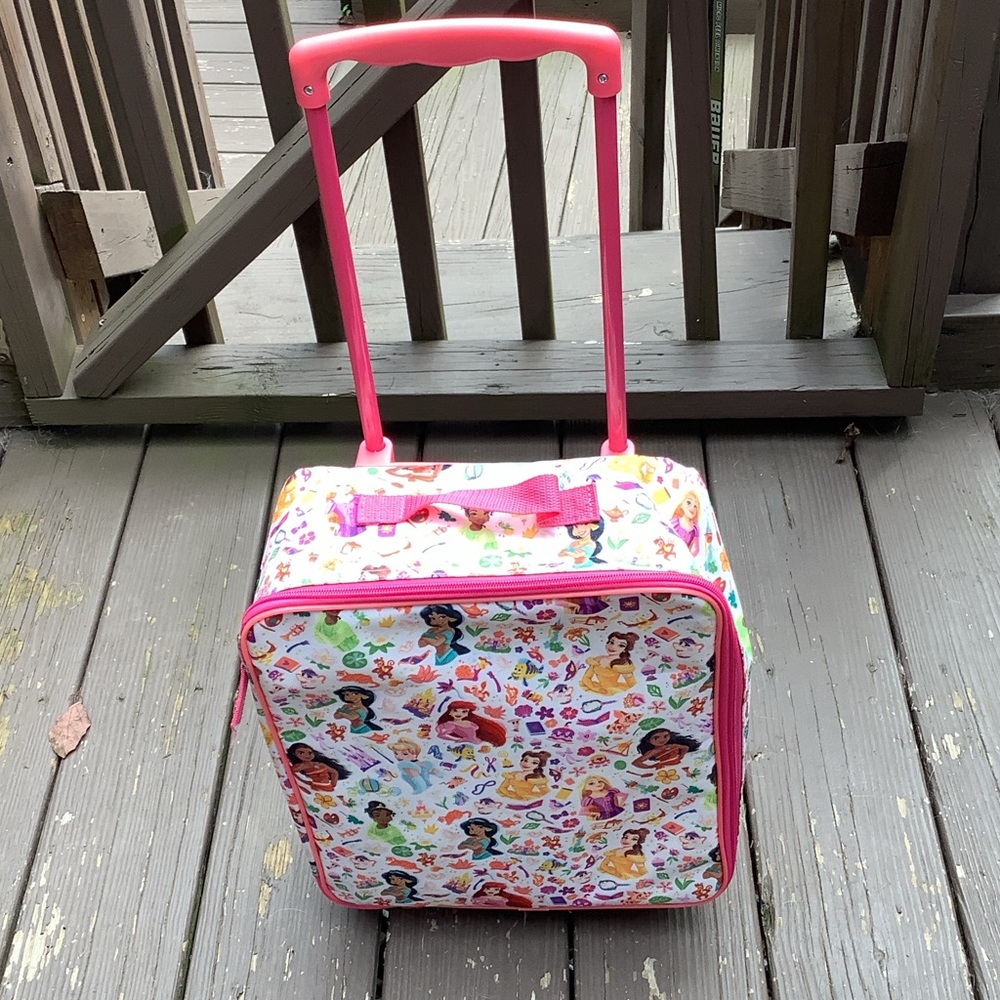 Disney Princess Pink Rolling Kids Carry Case with Colorful Character Print